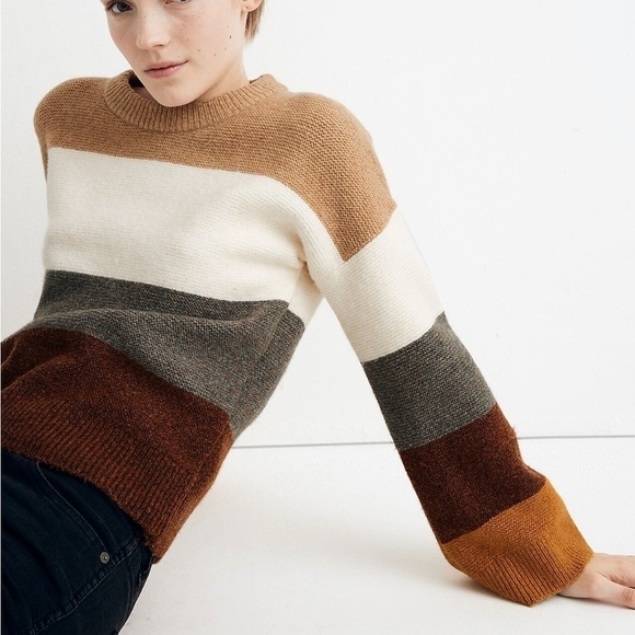 MADEWELL Andria Pullover Sweater in Coziest Yarn Wide Sleeves Heather Honey Sz L - Picture 2 of 14